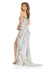 ASHLEYlauren 11236 | Aqua-Ivory strapless gown with sweetheart neckline, floral sequin motif, and left leg slit.