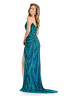ASHLEYlauren 11236 | Blue-Jade strapless gown with sweetheart neckline, floral sequin motif, and left leg slit.