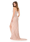 ASHLEYlauren 11236 Gown | Blush strapless hand-beaded gown with sweetheart neckline, floral sequin motif, and left leg slit for a modern, glamorous look. Back