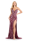 ASHLEYlauren 11236 | Burgundy strapless sweetheart gown with floral sequin bustier and thigh high slit