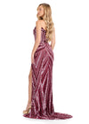 ASHLEYlauren 11236 | Burgundy fully hand beaded strapless gown with sweetheart neckline and leg slit. Back