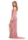 ASHLEYlauren 11236 | Neon-Pink strapless gown with sweetheart neckline, floral sequin motif, and daring left slit.