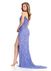 ASHLEYlauren 11236 | Periwinkle strapless gown with sweetheart neckline, floral sequin motif, and left leg slit.
