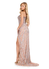 ASHLEYlauren 111236 | Silver-Nude hand-beaded strapless dress featuring floral sequins, sculpted bustier, and slit skirt.