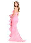 ASHLEYlauren 11751 | Candy-Pink strapless taffeta gown with ruched bodice, dramatic ruffle accent, and left leg slit.