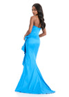 ASHLEYlauren 11751 | Ocean strapless taffeta gown with ruched bodice, side ruffle accent, and left leg slit.
