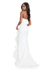 ASHLEYlauren 11751 | White strapless taffeta gown with ruched bodice, cascading side ruffle, and left leg slit.