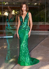Editorial - Emerald ASHLEYlauren 11790 Fully Beaded Gown with V-Neckline, V-Back, and Curve-Enhancing Beadwork