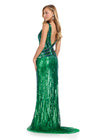 Back - Emerald ASHLEYlauren 11790 Fully Beaded Gown with V-Neckline, V-Back, and Curve-Enhancing Beadwork