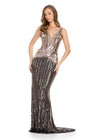Multi/Black ASHLEYlauren 11790 Fully Beaded Gown with V-Neckline, V-Back, and Curve-Enhancing Beadwork