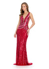 Red ASHLEYlauren 11790 Fully Beaded Gown with V-Neckline, V-Back, and Curve-Enhancing Beadwork