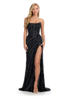 ASHLEYlauren 11817 - Black Beaded Strapless Evening Gown - Embellished Prom Dress With High Slit - Ashley Lauren Dresses 2025