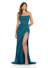 ASHLEYlauren 11817 - Blue Beaded Strapless Evening Gown - Embellished Prom Dress With High Slit - Ashley Lauren Dresses 2025