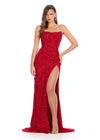 ASHLEYlauren 11817 - Red Beaded Strapless Evening Gown - Embellished Prom Dress With High Slit - Ashley Lauren Dresses 2025