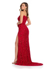 ASHLEYlauren 11817 - Red Beaded Strapless Evening Gown - Embellished Prom Dress With High Slit - Ashley Lauren Dresses 2025 - Back View