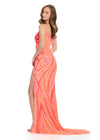 ASHLEYlauren 11821 - Hot Pink & Coral Beaded Corset Illusion Evening Gown - Embellished Ashley Lauren Dress with High Slit - Back View