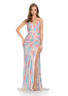 ASHLEYlauren 11822 - Pastel Multi Beaded Strapless Evening Gown - Embellished Ashley Lauren Dress with High Slit
