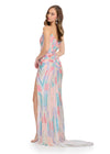 ASHLEYlauren 11822 - Pastel Multi Beaded Strapless Evening Gown - Embellished Ashley Lauren Dress with High Slit - Back View