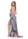 ASHLEYlauren 11823 - Multi - One Shoulder, Cut-Out, Sequin Embellished Evening Gown, with High Slit. Ashley Lauren Dress - Back View