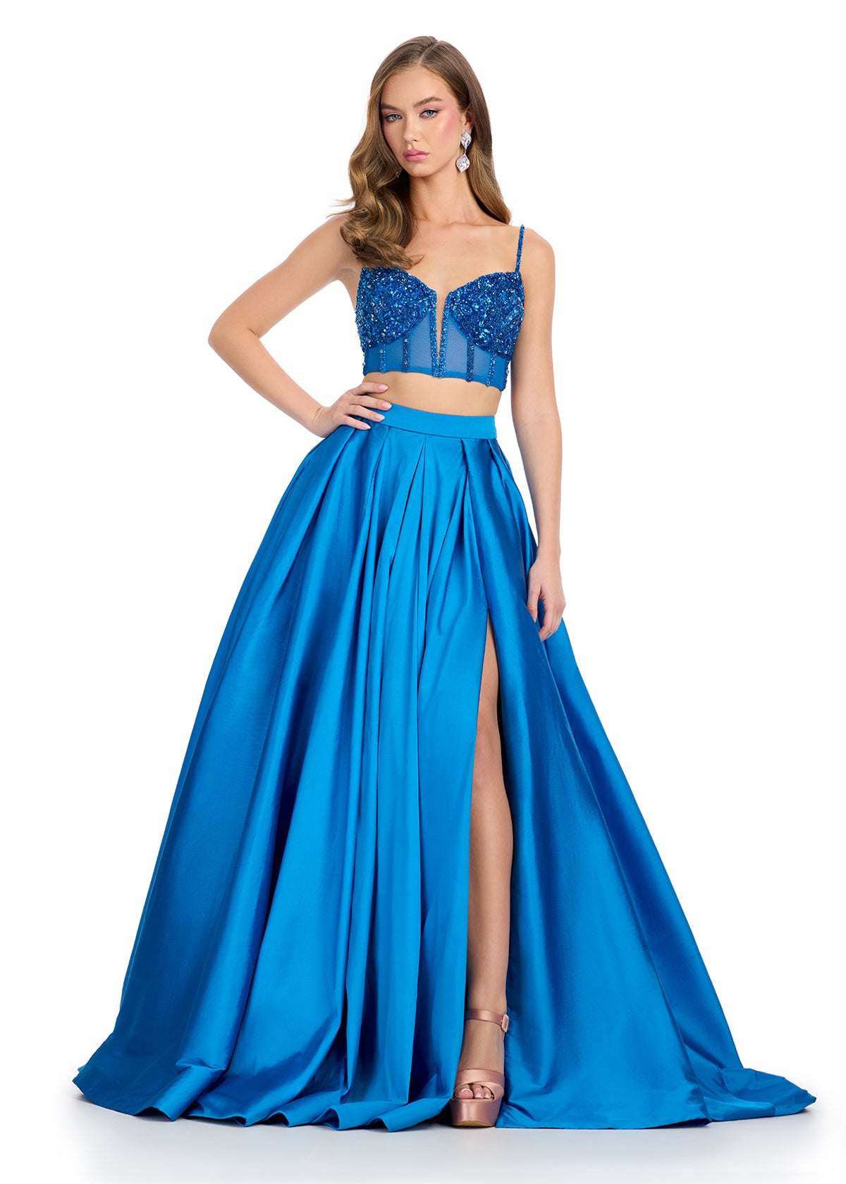 ASHLEYlauren 11826 Two-Piece Taffeta Ball Gown with Beaded Corset ASHLEYlauren 11826 Two-Piece Taffeta Ball Gown with Beaded Corset