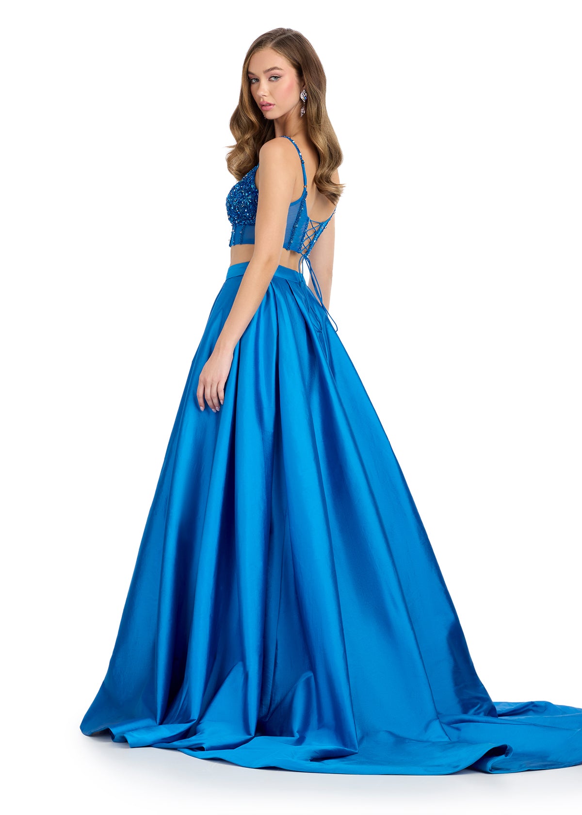 ASHLEYlauren 11826 - Red Two Piece Evening Gown - Embellished Corset - Fit & Flare Skirt - Ashley Lauren Dress - Back View