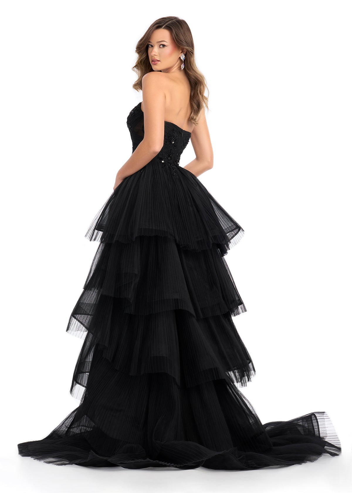ASHLEYlauren 11845 Tiered Tulle A-Line Gown with Floral Detail ASHLEYlauren 11845 Tiered Tulle A-Line Gown with Floral Detail