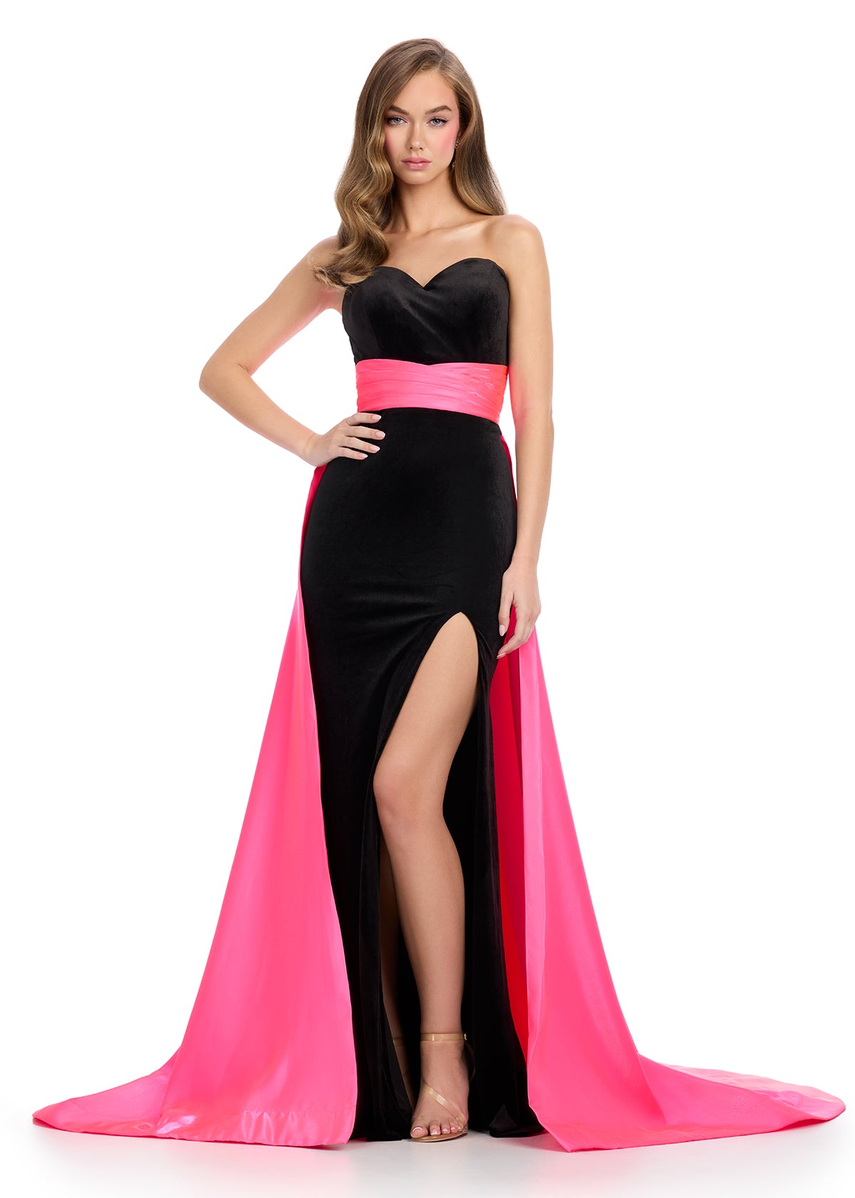 ASHLEYlauren 11857 Strapless Velvet Gown with Satin Overskirt ASHLEYlauren 11857 Strapless Velvet Gown with Satin Overskirt