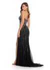 Back - Must-have gown featuring a flattering sweetheart neckline, intricate press-on stone embellishments, and a left leg slit for a glamorous and sophisticated look. Perfect for special occasions.