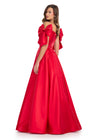 Back - Regal satin ball gown featuring a structured corset bustier, a flattering sweetheart neckline, and elegant off-the-shoulder bow straps. Finished with a voluminous skirt for a timeless princess look. Perfect for special occasions.