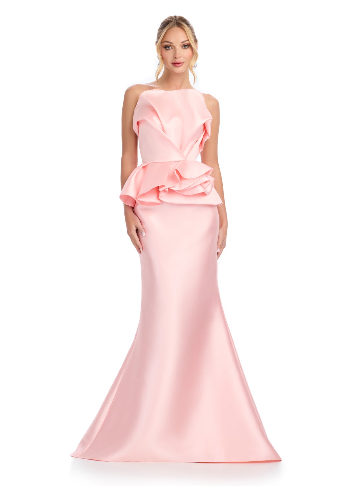 ASHLEYlauren 11874 Strapless Mikado Gown with Peplum Waist