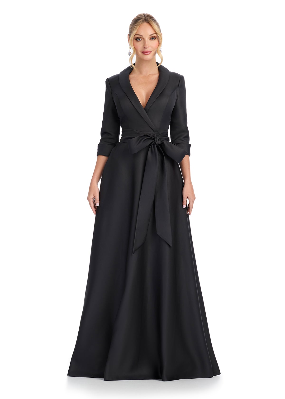 ASHLEYlauren E11876 Satin A-Line Dress with Long Sleeves ASHLEYlauren E11876 Satin A-Line Dress with Long Sleeves