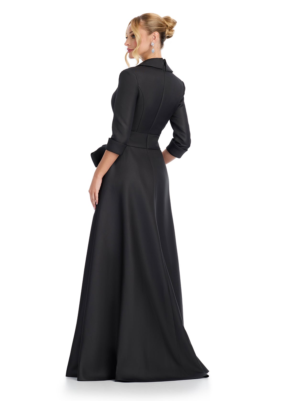 ASHLEYlauren E11876 Satin A-Line Dress with Long Sleeves ASHLEYlauren E11876 Satin A-Line Dress with Long Sleeves