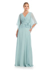 ASHLEYlauren 11877 – Sage -Chiffon Gown with Ruched Bodice & Floral Waist