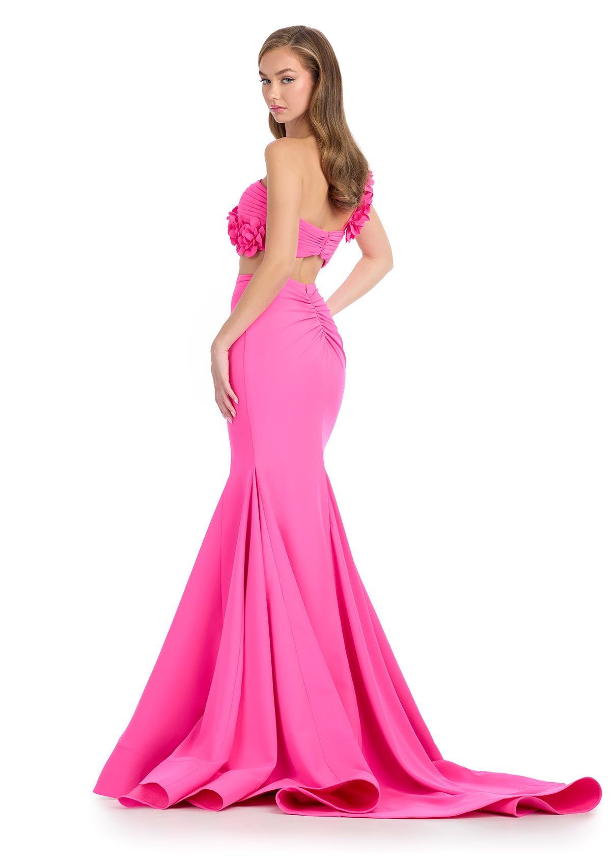 ASHLEYlauren 11981 One-Shoulder Jersey Two-Piece Gown