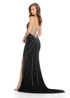 Back - Standout gown featuring dazzling press-on stones, illusion cut-outs strategically placed to accentuate your curves, a sweetheart neckline, a left leg slit, and a sweep train for a glamorous finish. Perfect for special occasions.