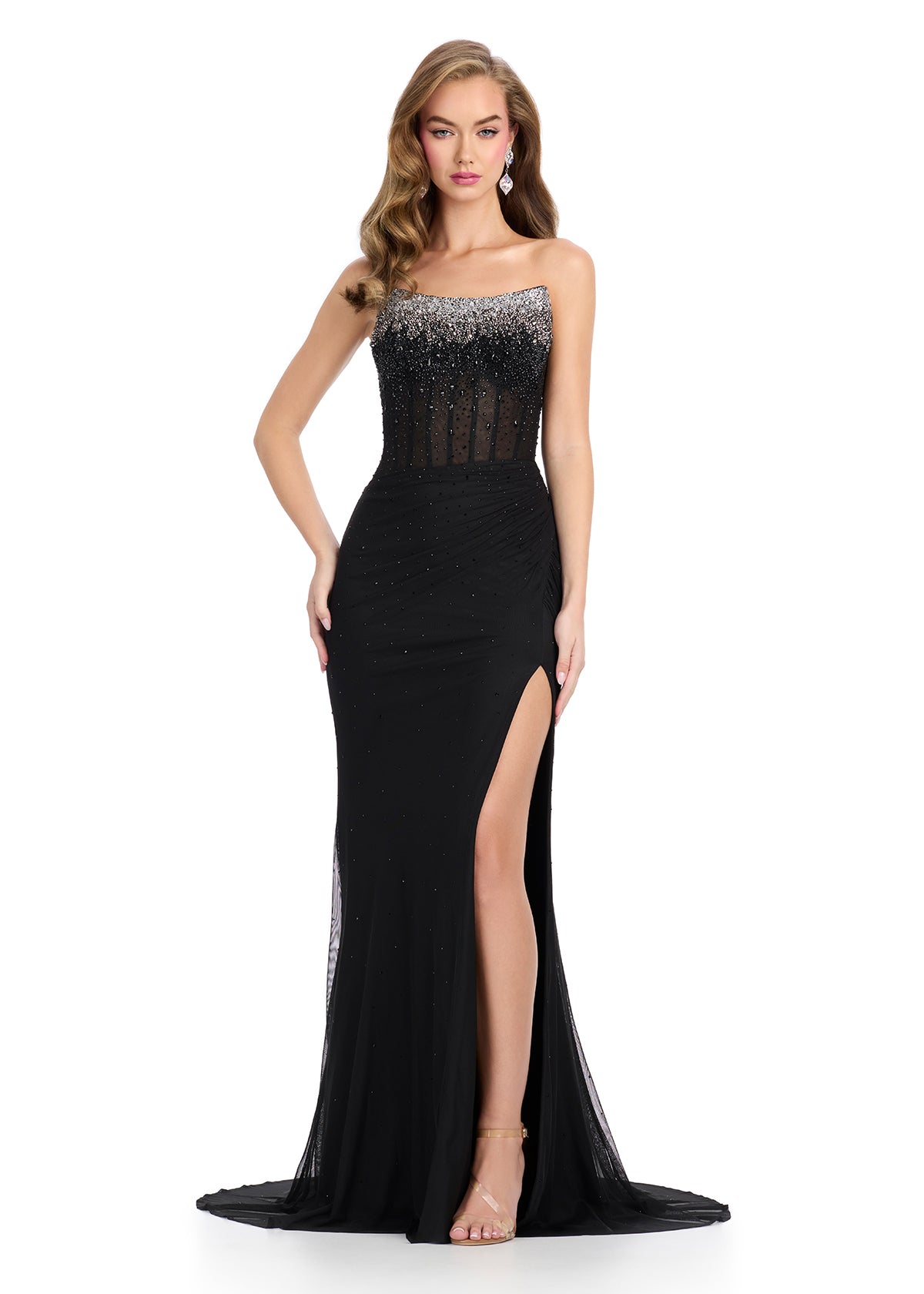 ASHLEYlauren 11904 Strapless Beaded Gown with Corset Bodice ASHLEYlauren 11904 Strapless Beaded Gown with Corset Bodice
