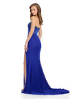 Back - Breathtaking strapless gown featuring a beaded corset bustier, a press-on stone embellished skirt, a left leg slit, and a sweep train for an elegant and glamorous finish. Perfect for special occasions.