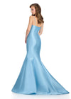 Back - Classy and fabulous mikado gown featuring a structured corset bustier, a flattering sweetheart neckline, and a dramatic full mermaid skirt for an elegant and sophisticated look. Perfect for special occasions.