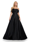 ASHLEYlauren 11914 - Black Off Shoulder Dress - Luxury Bardot Ball Gown
