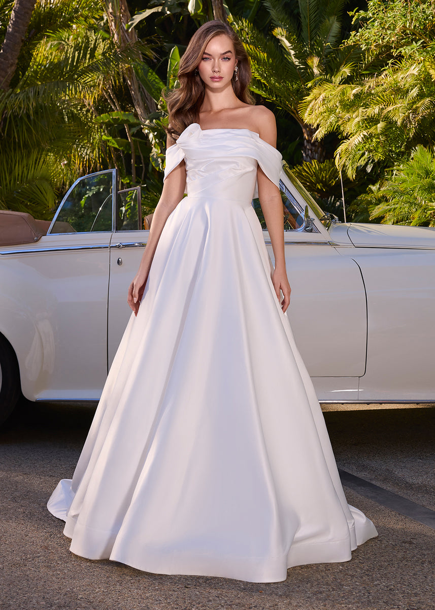 off shoulder neckline dress ASHLEYlauren 11914 Off-Shoulder Mikado Floral Ball Gown