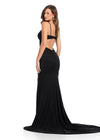 Back - Showstopping beaded gown featuring a structured corset bustier with exposed boning, a sweetheart neckline, and delicate spaghetti straps. The cut-out back and cascading press-on stones add a touch of elegance, while ruffle details and a center slit complete the glamorous look. Perfect for making a grand entrance.