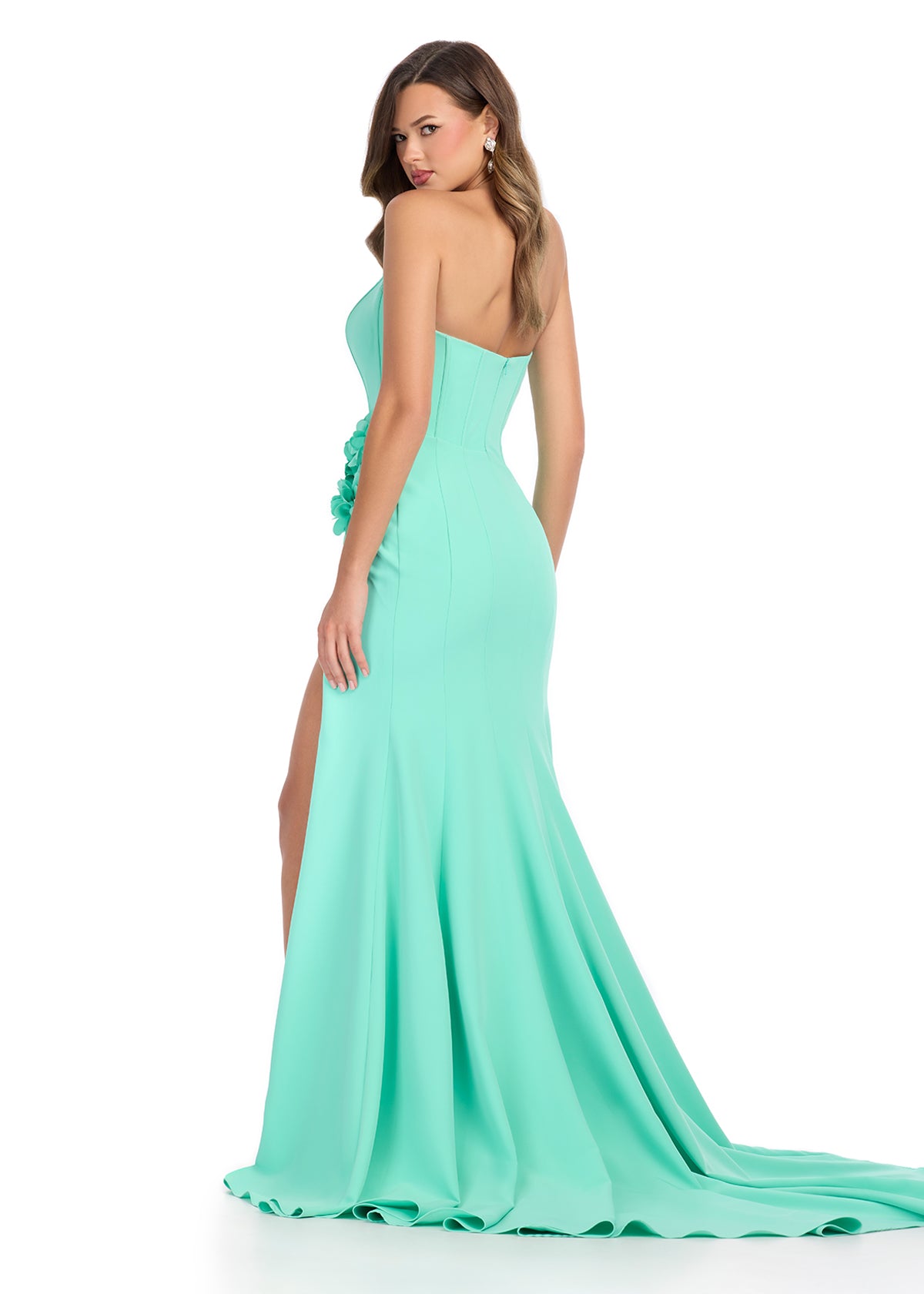 ASHLEYlauren 11948 Strapless Jersey Gown with Corset Bodice