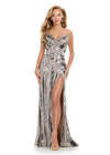 Eye-catching fully beaded gown featuring a structured strapless bustier, intricate beadwork designed to accentuate your curves, a left leg slit, and a sweep train for a showstopping entrance. Perfect for glamorous events.