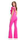 Back - Sleek one-shoulder scuba jumpsuit featuring a dramatic cascading ruffle for the perfect blend of sophistication and bold style. Ideal for making a statement at any event.