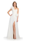 ASHLEYlauren 11969 - White One Shoulder Evening Gown - Chiffon High Slit Dress