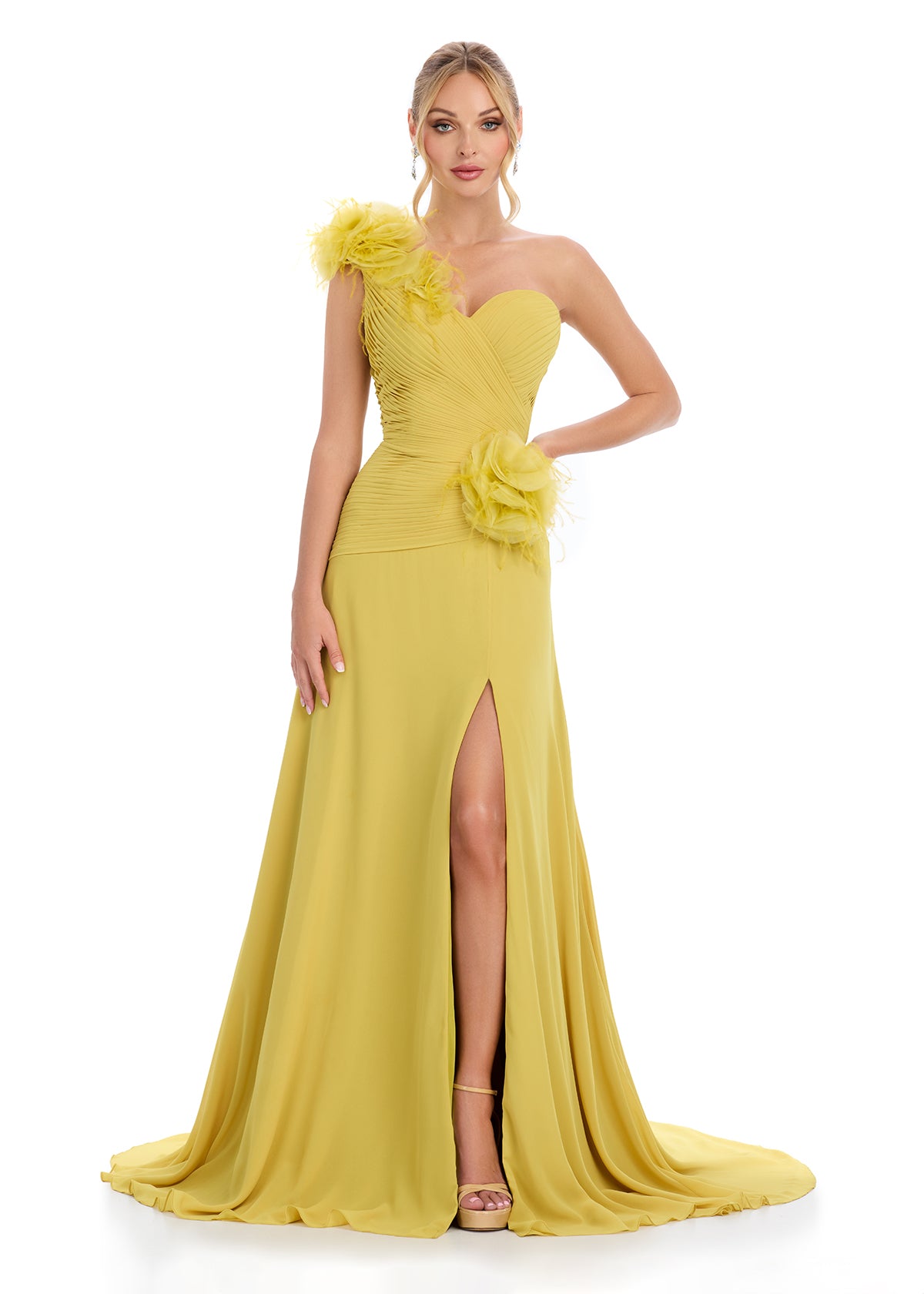ASHLEYlauren 11969 One-Shoulder Chiffon Gown with Ruffles ASHLEYlauren 11969 One-Shoulder Chiffon Gown with Ruffles