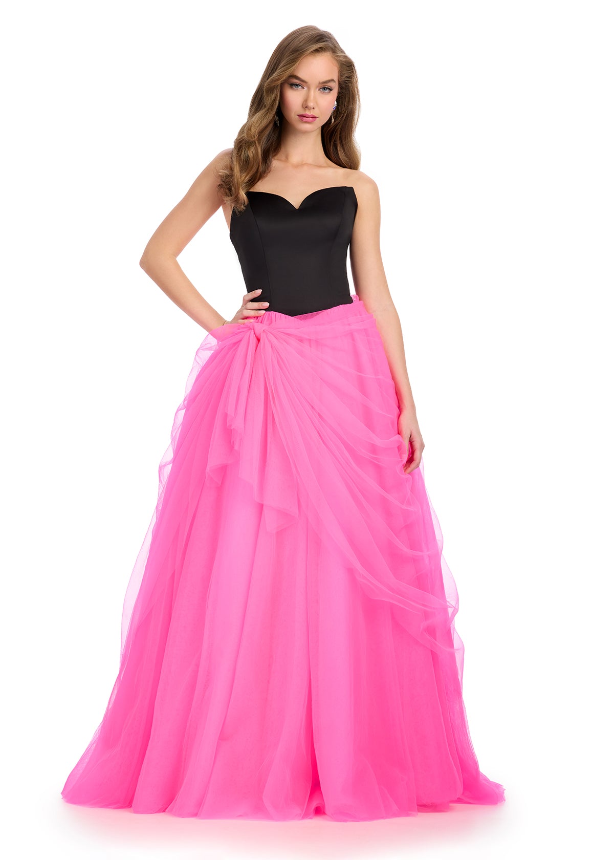 ASHLEYlauren 11984 - Black & Pink Strapless Tulle Ball Gown - Ashley Lauren Dress