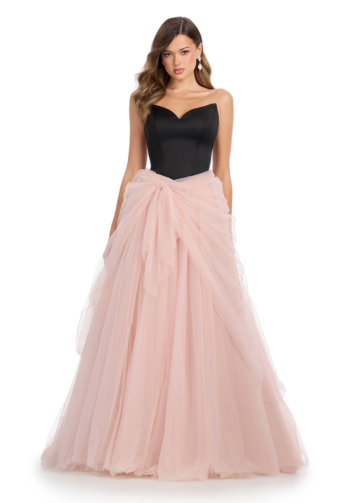 ASHLEYlauren 11984 - Black & Blush Strapless Tulle Ball Gown - Ashley Lauren Dress Video