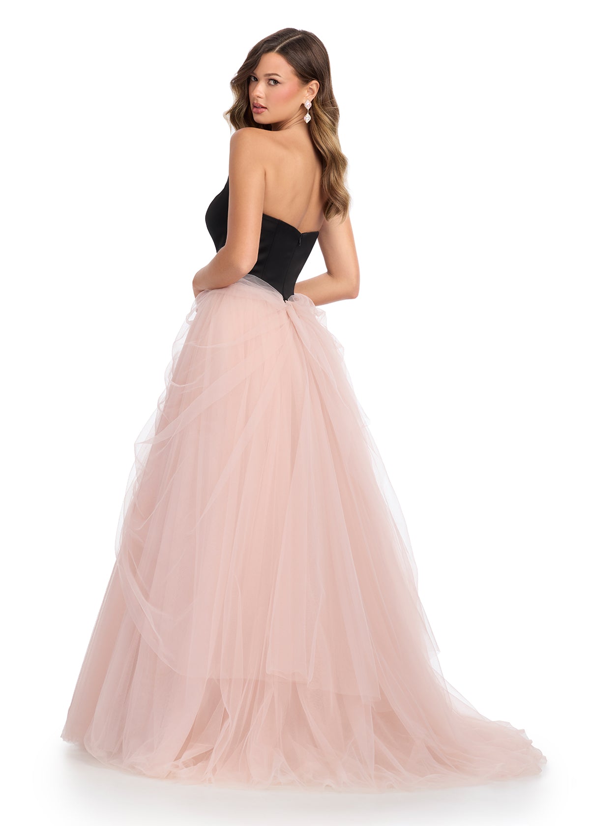 Back - ASHLEYlauren 11984 - Black & Pink Strapless Tulle Ball Gown - Ashley Lauren Dress Video