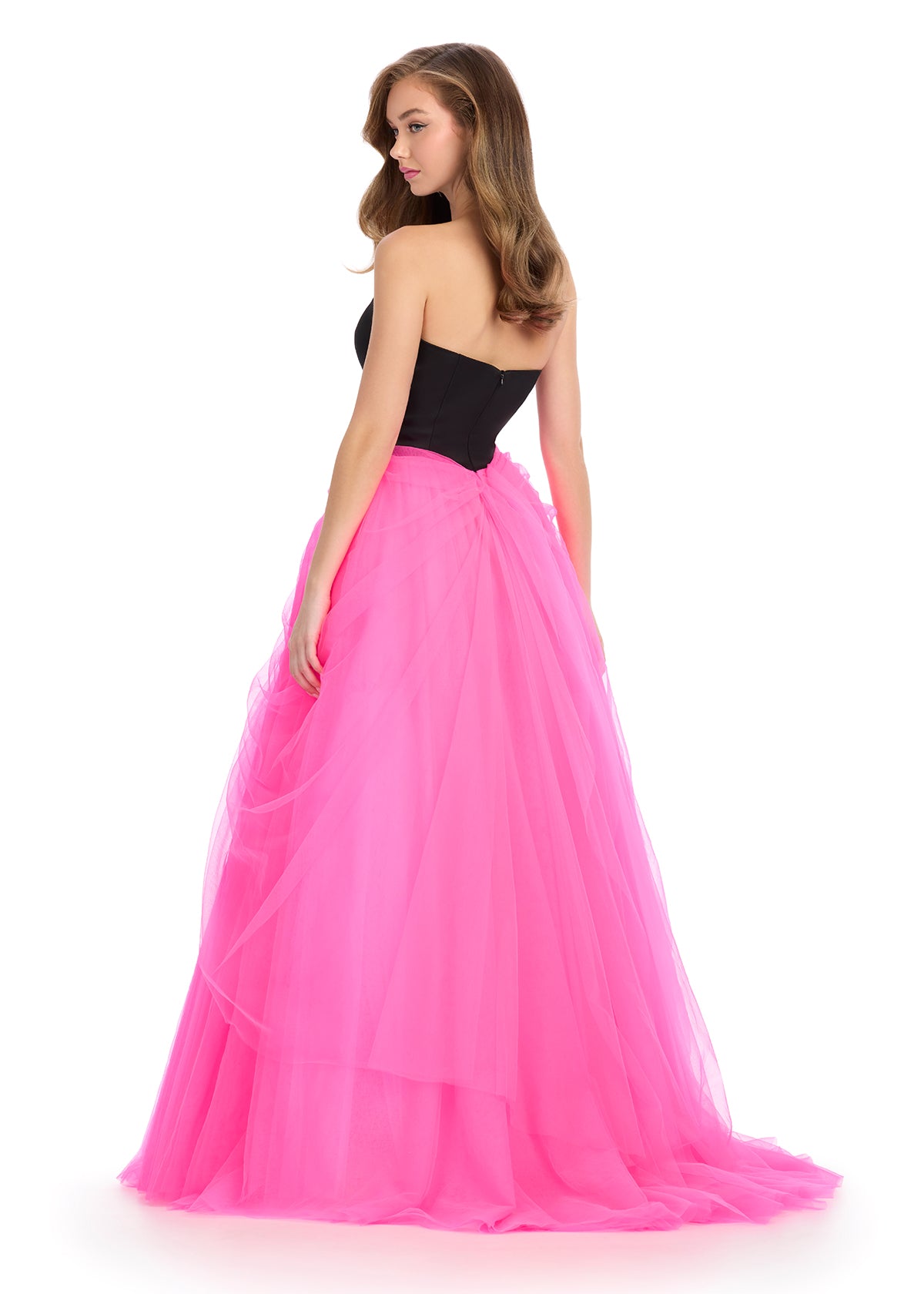 [MLB] Basic Round Long Dress ★すぐ品切れ★ ASHLEYlauren 11984 - Black & Pink Strapless Tulle Ball Gown